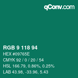 カラーコード: RGB 9 118 94 | qconv.com