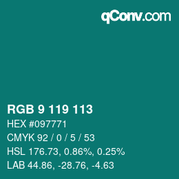 Color code: RGB 9 119 113 | qconv.com