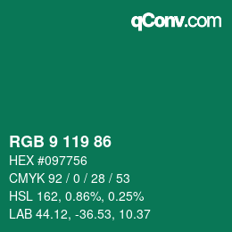 Color code: RGB 9 119 86 | qconv.com