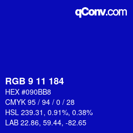 Color code: RGB 9 11 184 | qconv.com