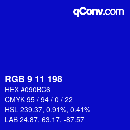 Color code: RGB 9 11 198 | qconv.com