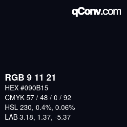 カラーコード: RGB 9 11 21 | qconv.com