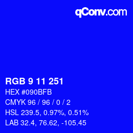 Color code: RGB 9 11 251 | qconv.com