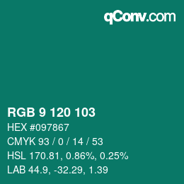 カラーコード: RGB 9 120 103 | qconv.com