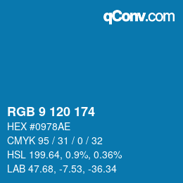 カラーコード: RGB 9 120 174 | qconv.com