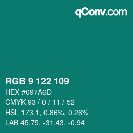 カラーコード: RGB 9 122 109 | qconv.com