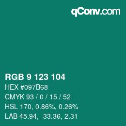 Código de color: RGB 9 123 104 | qconv.com