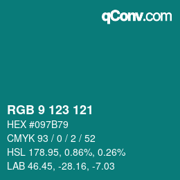カラーコード: RGB 9 123 121 | qconv.com