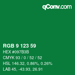 カラーコード: RGB 9 123 59 | qconv.com
