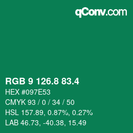 カラーコード: RGB 9 126.8 83.4 | qconv.com