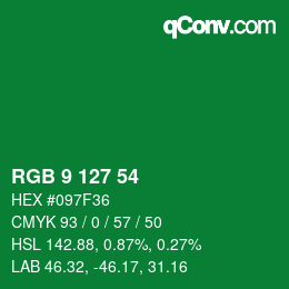 Color code: RGB 9 127 54 | qconv.com