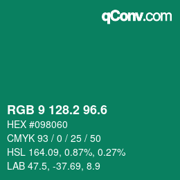 カラーコード: RGB 9 128.2 96.6 | qconv.com
