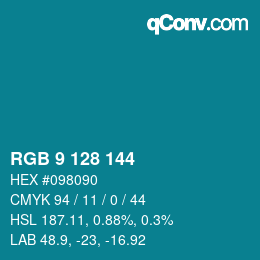 カラーコード: RGB 9 128 144 | qconv.com