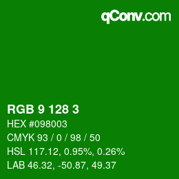 Color code: RGB 9 128 3 | qconv.com