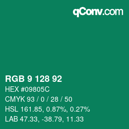 カラーコード: RGB 9 128 92 | qconv.com