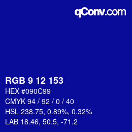 カラーコード: RGB 9 12 153 | qconv.com