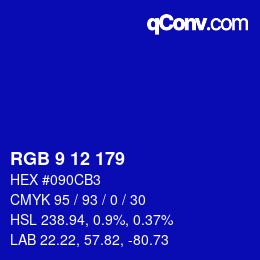 Color code: RGB 9 12 179 | qconv.com