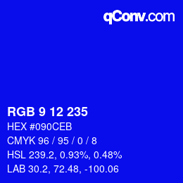 Color code: RGB 9 12 235 | qconv.com
