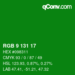 カラーコード: RGB 9 131 17 | qconv.com