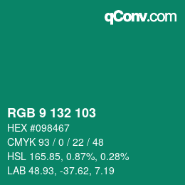 Color code: RGB 9 132 103 | qconv.com