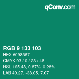 Color code: RGB 9 133 103 | qconv.com