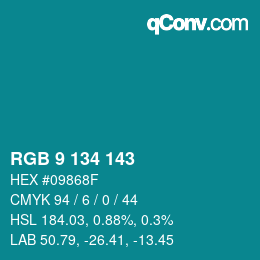 Color code: RGB 9 134 143 | qconv.com