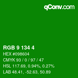 Color code: RGB 9 134 4 | qconv.com