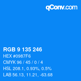 Color code: RGB 9 135 246 | qconv.com