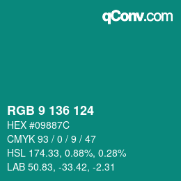 カラーコード: RGB 9 136 124 | qconv.com