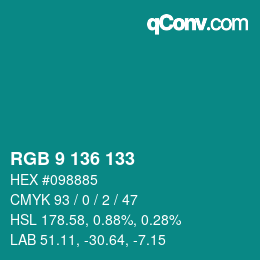 Code couleur: RGB 9 136 133 | qconv.com
