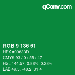 Color code: RGB 9 136 61 | qconv.com