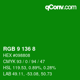 Código de color: RGB 9 136 8 | qconv.com
