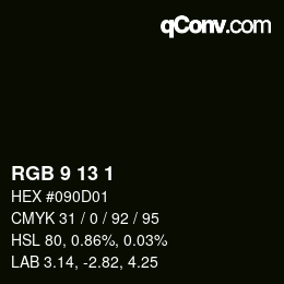 Color code: RGB 9 13 1 | qconv.com