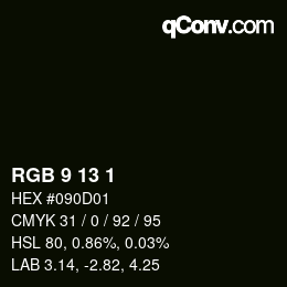 カラーコード: RGB 9 13 1 | qconv.com