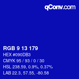 Color code: RGB 9 13 179 | qconv.com