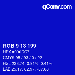 Color code: RGB 9 13 199 | qconv.com