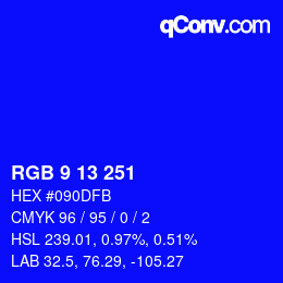 Color code: RGB 9 13 251 | qconv.com