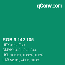 カラーコード: RGB 9 142 105 | qconv.com