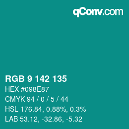 Color code: RGB 9 142 135 | qconv.com