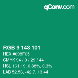 Color code: RGB 9 143 101 | qconv.com