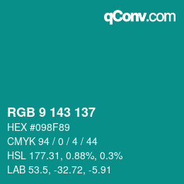 カラーコード: RGB 9 143 137 | qconv.com