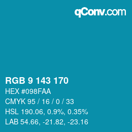 カラーコード: RGB 9 143 170 | qconv.com