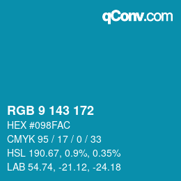 カラーコード: RGB 9 143 172 | qconv.com