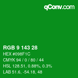 カラーコード: RGB 9 143 28 | qconv.com