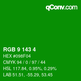 カラーコード: RGB 9 143 4 | qconv.com
