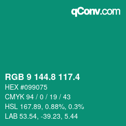 カラーコード: RGB 9 144.8 117.4 | qconv.com