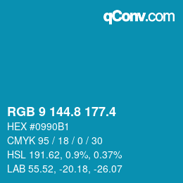 カラーコード: RGB 9 144.8 177.4 | qconv.com
