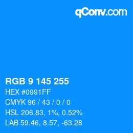 Color code: RGB 9 145 255 | qconv.com