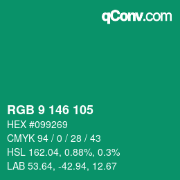 カラーコード: RGB 9 146 105 | qconv.com