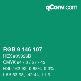 カラーコード: RGB 9 146 107 | qconv.com
